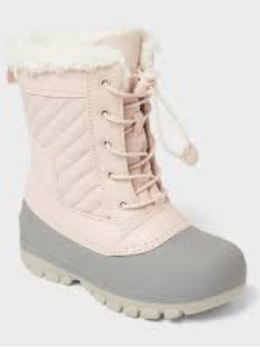 Girls Pink and Gray Kids Snow Boot with Faux-Fur Collar